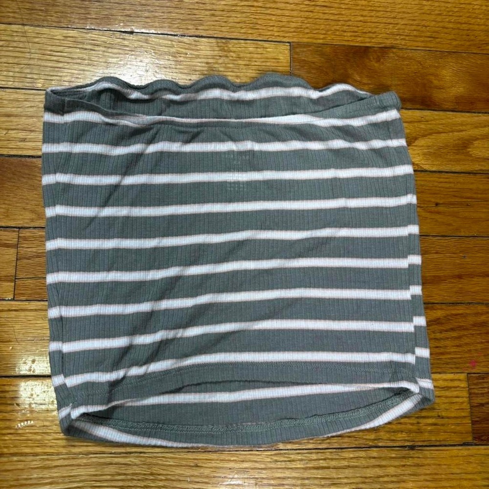 Y2K American Eagle green and white pink striped tube strapless top - Picture 7 of 7